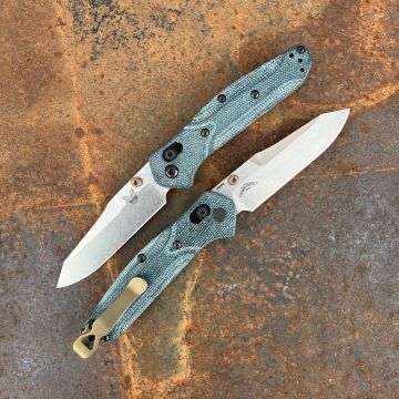 Benchmade Mini Osborne Axis Lock Denim Micarta Scales 2.92" Stonewashed M390 Blade Folding Knife